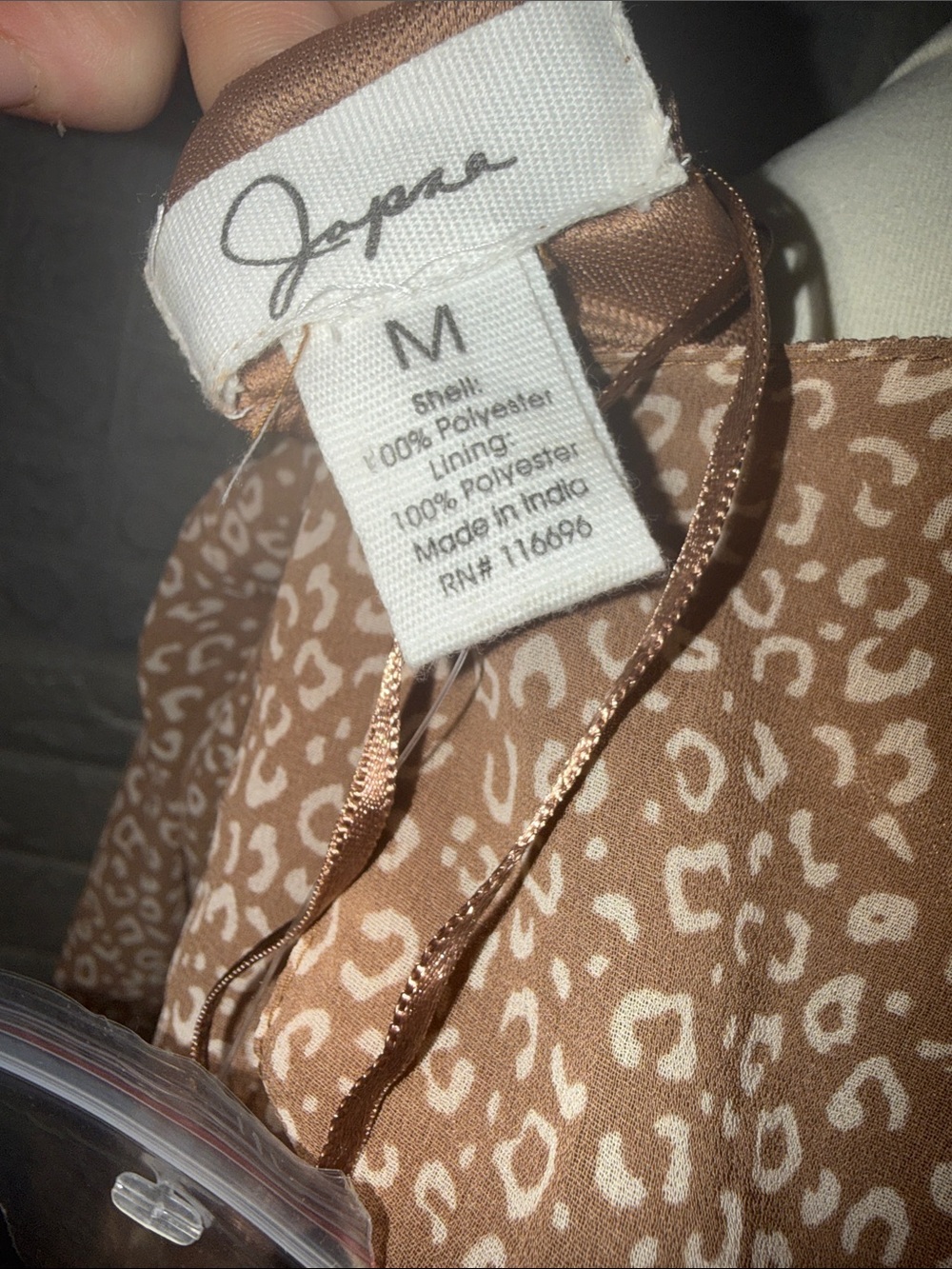 Japna Long Sleeve V-Neck Tiered Taupe Print Dress - Picture 8 of 9